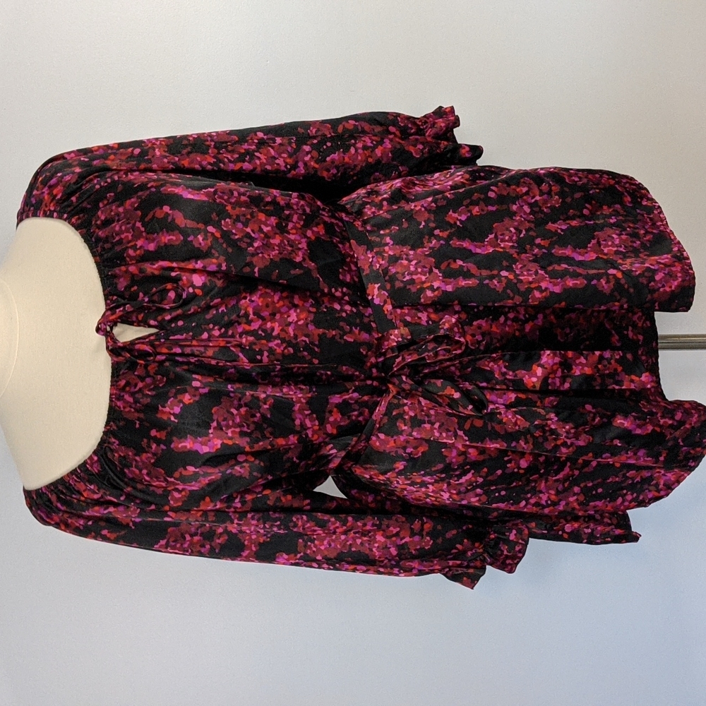 Cato Woman Tie Front Black and Wine Blouse